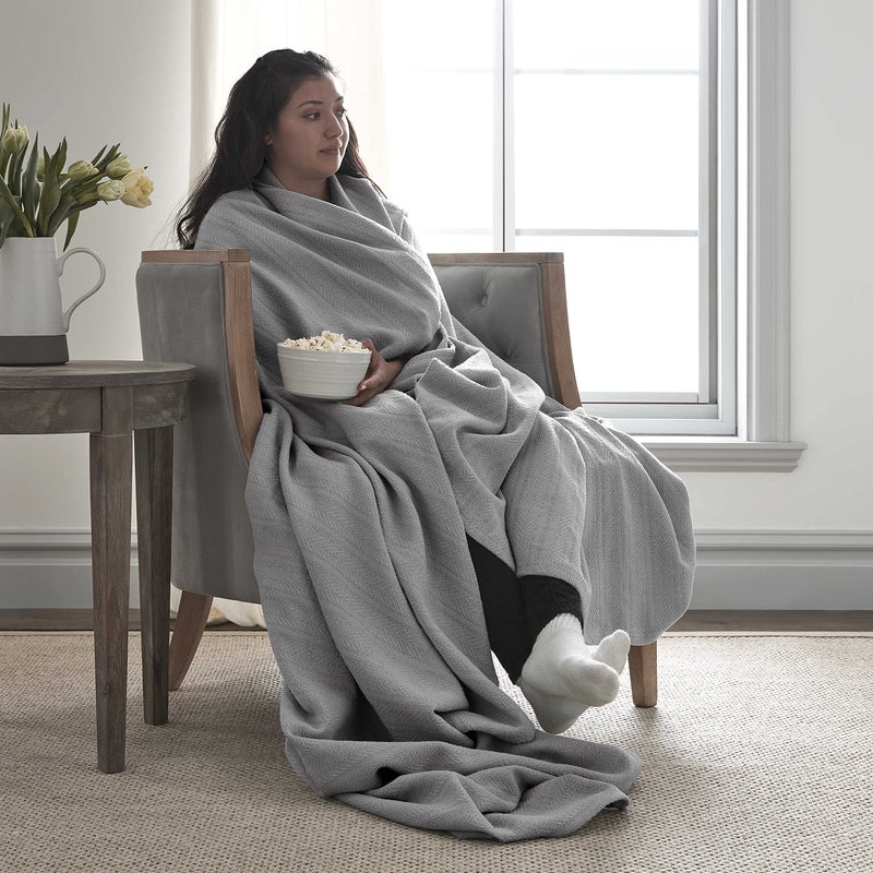Vellux 100% Cotton Blanket - Soft, Breathable, Cozy & Lightweight Thermal Blanket All-Season Queen Size Perfect for Layering Bed, Couch & Sofa - Hotel Quality (90 x 90 Inch, Grey) - Image 4